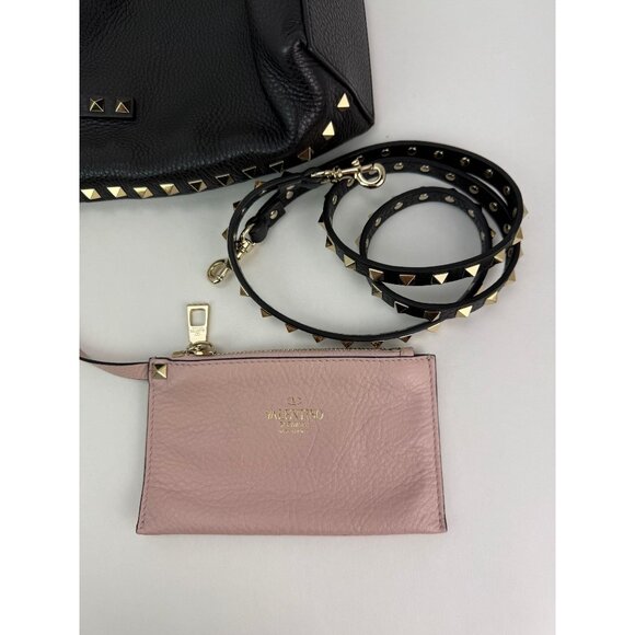 Valentino Giaravani Rockstud Small Black Leather Tote Bag - Picture 6 of 12